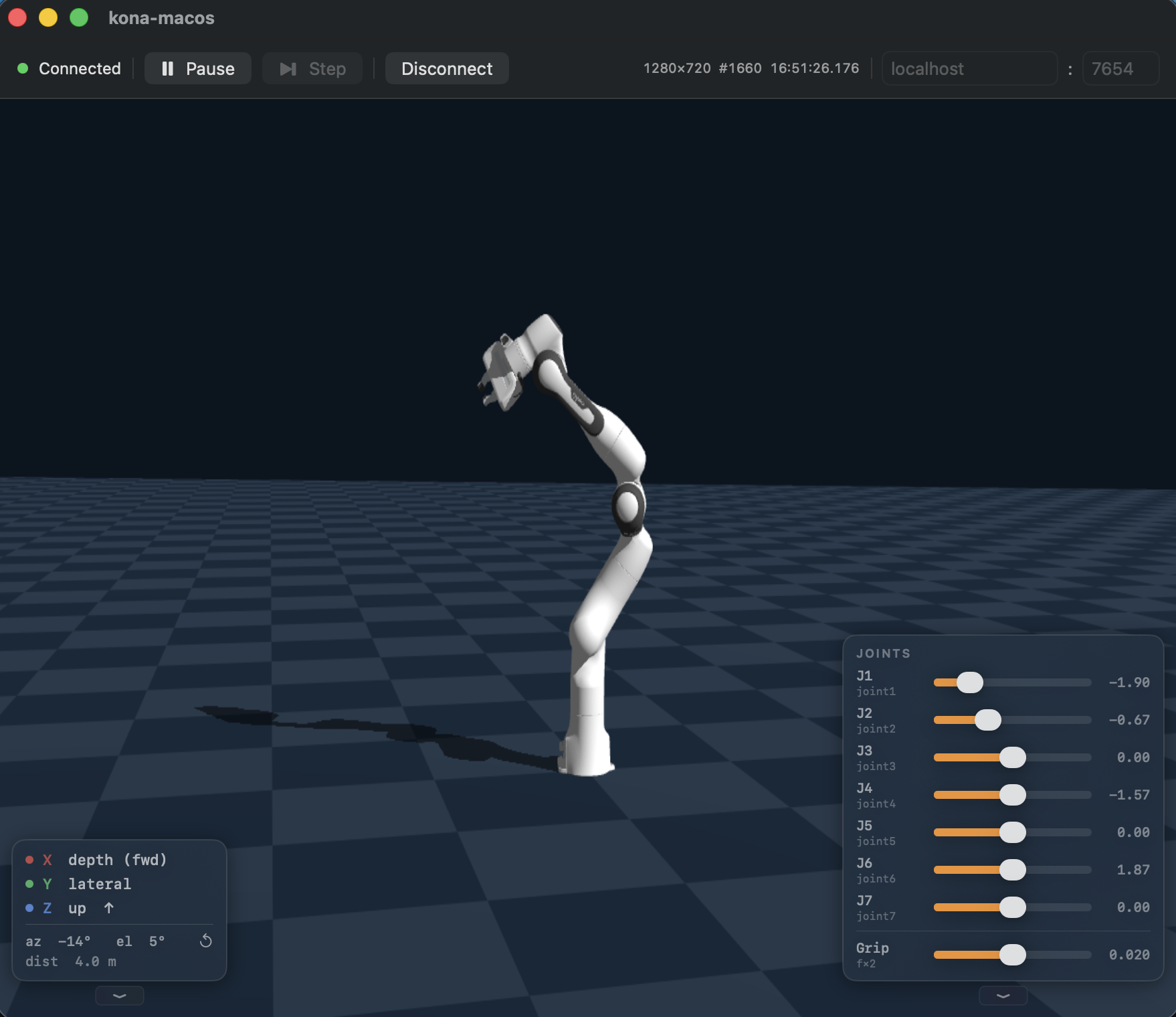 GenesisDrive macOS viewport showing the Franka Panda arm
